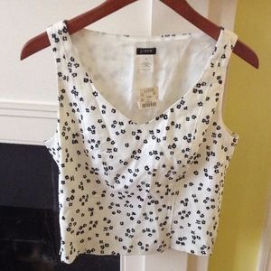 Vintage NWT J. Crew Floral Pique V-Neck Top White Black Sleeveless - Sz 8